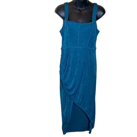 Cider textured ruched midi dress green/blue NWT - Picture 9 of 14